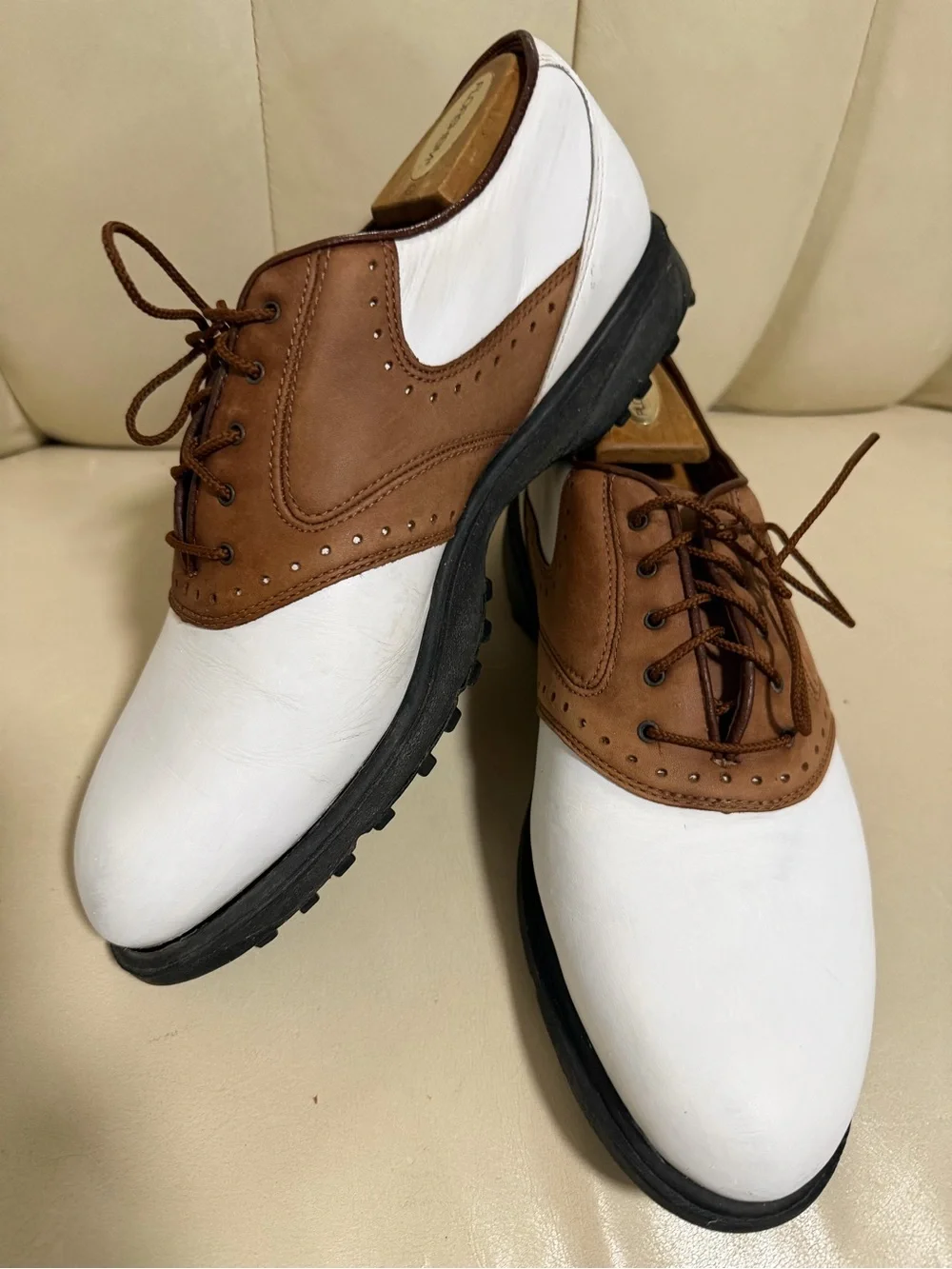 Nike White and Brown Wingtip Golf Oxfords